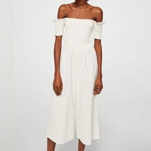 Mango Smocked Striped Off the Shoulder Jumpsuit. Size medium white